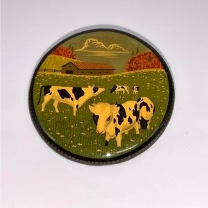 Beautiful Vintage Rare Signed Russian Lacquerware Cow Brooch